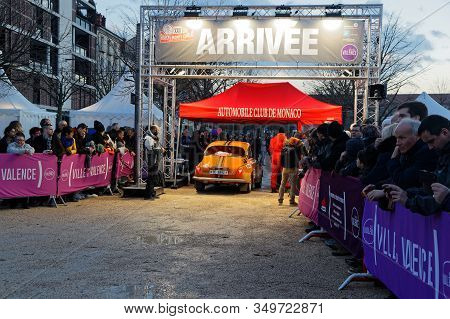 Valence, France, February 1, 2020 : Arrival Of Historic Monte-carlo Rally Stage. This 23rd Edition