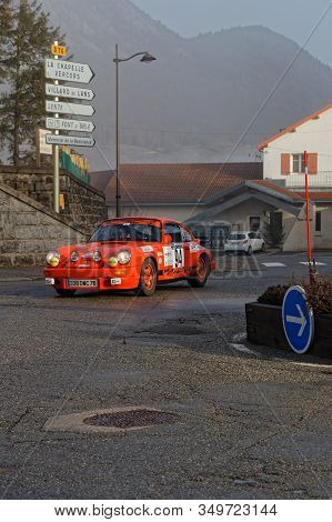 Vassieux-en-vercors, France, February 3, 2020 : Historic Monte-carlo Rally Runs On The Roads Of Sout