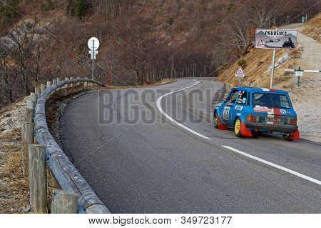 Col Du Rousset, France, February 3, 2020 : Historic Monte-carlo Rally Runs On The Roads Of South Of 