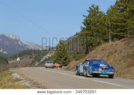 Die, France, February 3, 2020 : Historic Monte-carlo Rally Runs On The Roads Of South Of France. T