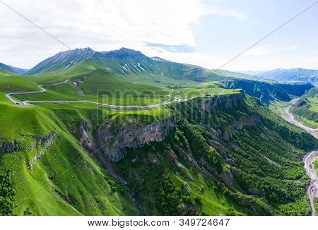 Caucasus Mountains. Georgian Military Road. Kudskoe Or Gudskoe Gorge. Jvari Pass Near The Ski Resort