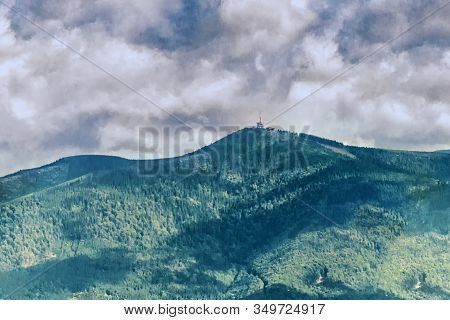 Lysa Peek With Transmitter, View From Smrk Peek, Beskydy Mountains During Summer With Cloudy Sky