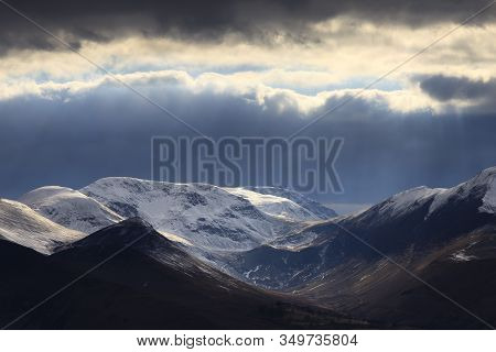 Cumbrian Mountains Winter View.  A Winter View Across The Cumbrian Mountains From Latrigg Fell In Th