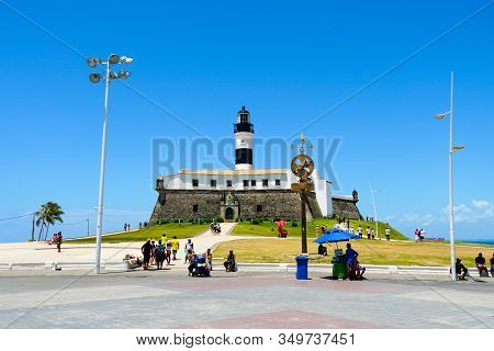 Farol Da Barra, Barra Lighthouse, In Salvador, Bahia, Brazil. The Historic Architecture Of Salvador 