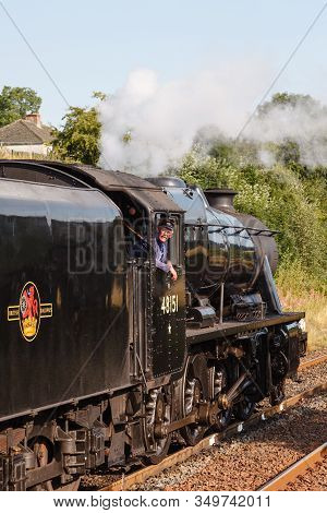Appleby, England - August 25:  The Train Driver Aboard Preserved Stanier Class 8f Steam Locomotive N