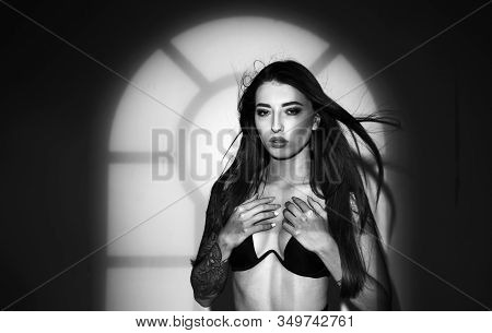 Shy Girl With Perfect Face Skin. Natural And Evening Makeup. Skincare. Confident Fashion Model. Sexy