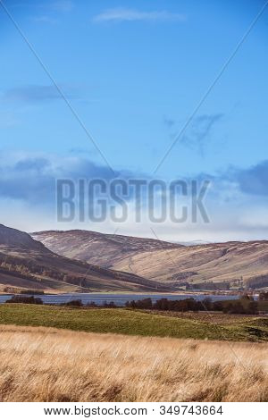 Loch Freuchie And Hills In Perthshire, Scotland