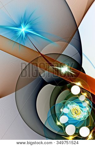 Abstract, Fractal, Computer-generated Image Of Multi-colored Geometric Shapes, Curves And Lines Rese