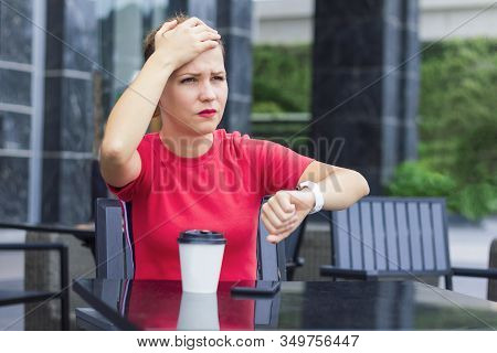 Beautiful Sad Upset Nervous Girl Holding Head With Hand, Remembered She Forget Or Forgotten Somethin