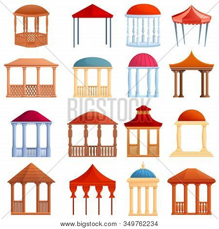 Gazebo Icons Set. Cartoon Set Of Gazebo Vector Icons For Web Design