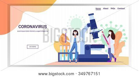Microbiologists Holding Tube Coronavirus Biological Sample For Analysis In Laboratory Microscope Epi