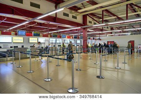 BERLIN, GERMANY - CIRCA SEPTEMBER, 2019: interior shot of check-in area in Berlin-Tegel Airport.