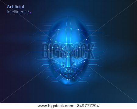 Digital Face Recognition Concept. Artificial Intelligence Or Ai, Machine Learning Technology For Fac