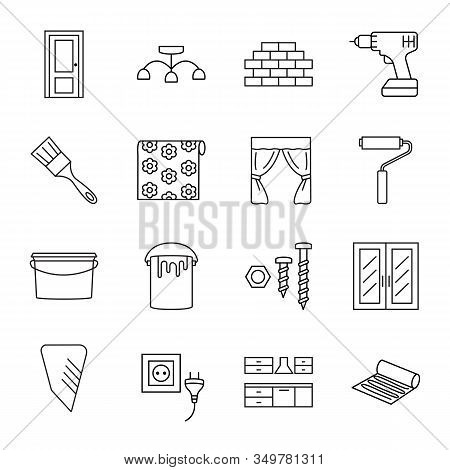 Building Materials And Tools Icon Set For Building Shop And Hardware Store. All For Repair. Househol