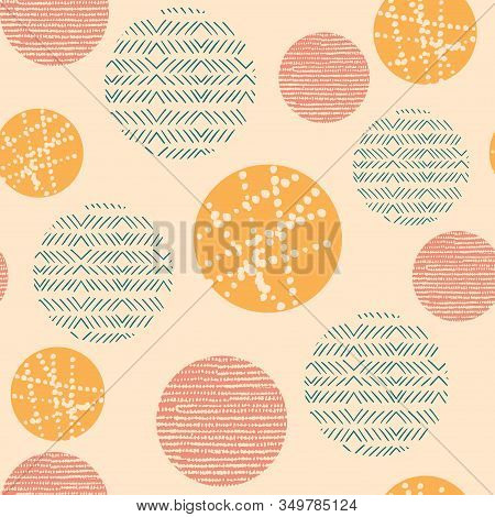 Abstract Circle Seamless Repeat Pattern With Hand Drawn Textures. Modern Design With Geometric Eleme
