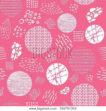 Creative Doodle Art With Differents Shapes And Textures . Seamless Repeat Pattern With Geometric Ele
