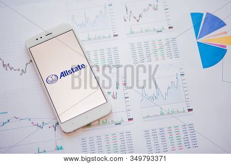 Saint Petersburg, Russia - June 25, 2019: The Allstate Corporation Company Logo On The Smartphone Sc