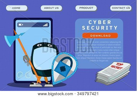 Cyber Security Site Template. Access Control Software Development Header Poster Design. Vector Illus