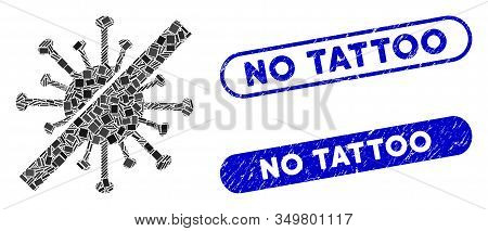 Mosaic Disinfect Coronavirus Icon And Red Round Distressed Stamp Seal With No Tattoo Phrase And Coro