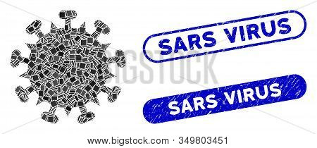 Mosaic Sars Virus Icon And Red Round Distressed Stamp Seal With Sars Virus Text And Coronavirus Symb