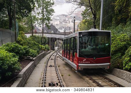 Editorial 09.04.2019 Bergen Norway Views Downward Of The City From The Floibanen Car That Takes Tour