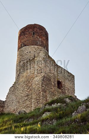 Stone Tower Of Ruined Medieval Castle In Checiny, Poland
