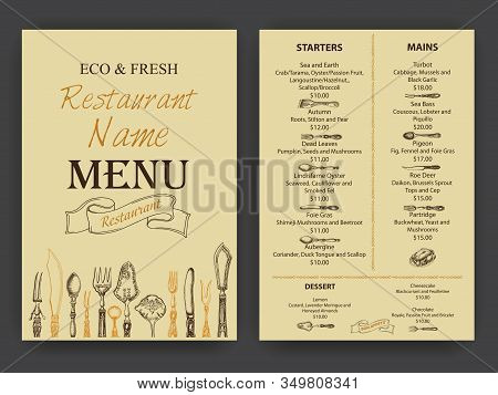 Vector Illustration Sketch - Vintage Menu. Cover For Restaurant Menu.