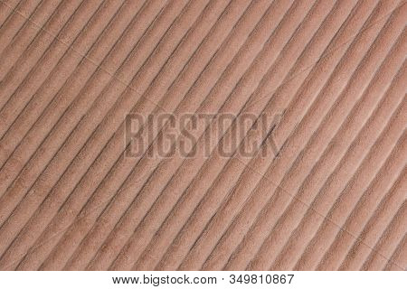 Beige Monochromatic Vertical Lines Textured Background. Close-up Of Natural Warm Coverlet, Wrap, Cov