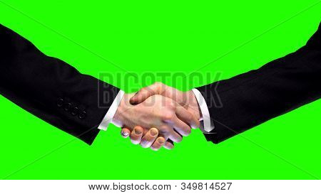 Business Handshake On Green Screen Background, Partnership Trust, Respect Sign