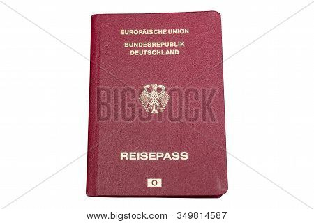 German Biometric Passport Isolated On White Background. Inscription - European Union, Federal Republ