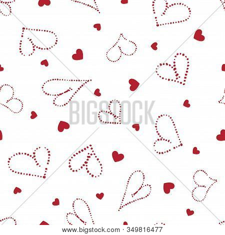 Little Cute And Doodle Red Hearts On Light Background. Seamless Repeat Pattern, Perfect For Valentin
