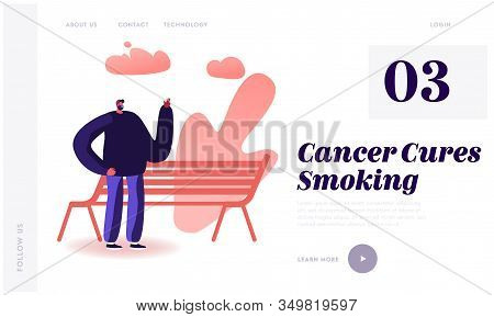 Smoking Addiction Bad Unhealthy Habit Website Landing Page. Male Character Smoking Cigarette Near Be