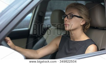 Female Driver Getting Stuck In Traffic Jams, Big City Life, Driving Regulations
