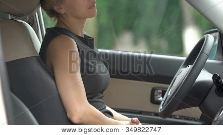 Bored Lady Getting Stuck In Traffic Jams, Being Late For Business Meeting, City