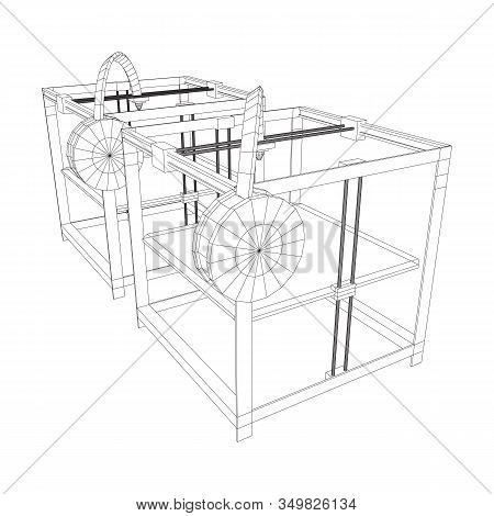 3d Printer Wireframe Low Poly Mesh Vector Illustration