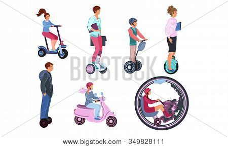 Colorful Set Of Different Electric Transport. Vector Illustration In Flat Cartoon Style