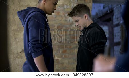 Poor Teenager Bullying Rich Boy, Teen Humiliating Nerd, Adolescent Aggression