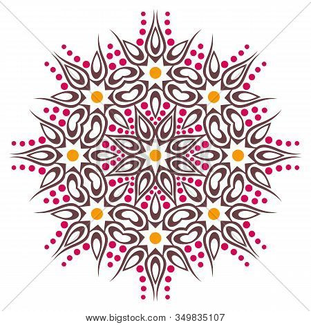Ceramic Tile Pattern. Decorative Round Ornament. White Background With Art Frame. Islamic, Indian, A