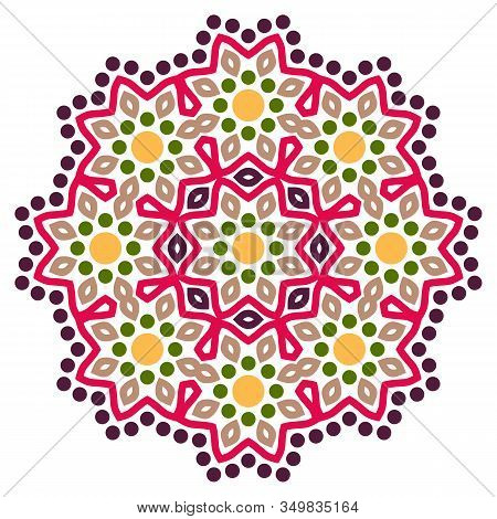 Ceramic Tile Pattern. Decorative Round Ornament. White Background With Art Frame. Islamic, Indian, A