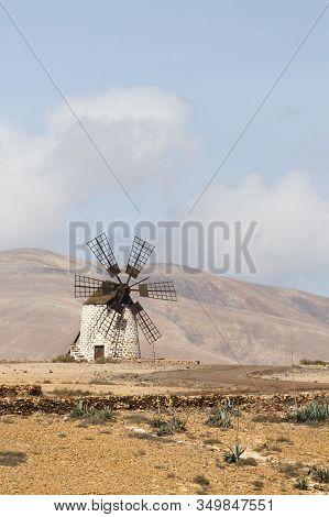Traditional Windmill Or Molino In Tefia, Fuerteventura, Canary Islands