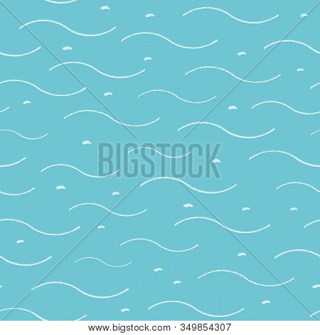 Vector Abstract Hand Drawn Wavy Line Pattern, Sea And Summer Mood On Turquoise Background. Beachy Co