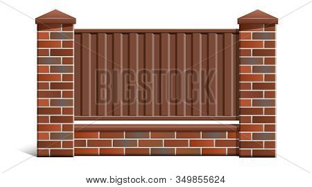 A Brick Fence Made Of Bricks With A Metal Profile.