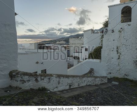 Old Stone Stairs With Shabby White Walls At The Center Of Santa Cruz De La Palma, La Palma Island, C