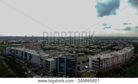 Bekasi, West Java, Indonesia - February 10 2020: Skyline Aerial Shot. Residential Environment At Sum