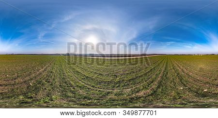 Full Seamless Spherical Hdri Panorama 360 Degrees Angle View Among Fields In Early Spring Day With S