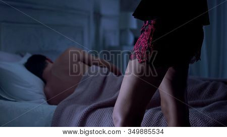 Wife In Lingerie Looking At Sleeping Husband, Sexual Dissatisfaction, Problem