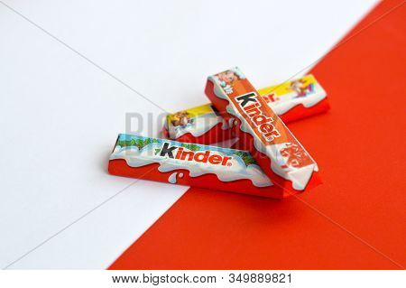 Kinder Small Chocolate Bars Made By Ferrero Spa. Kinder Is A Confectionery Product Brand Line Of Ita
