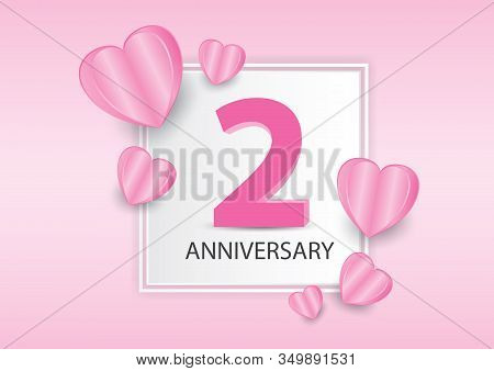 2 Years Anniversary Logo Celebration With Heart Background. Valentine’s Day Anniversary Banner Vecto