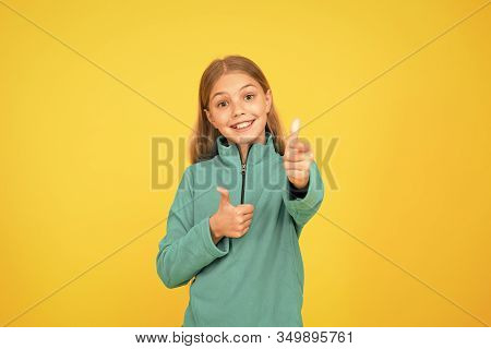 Good Choice. Happy Girl Pointing Gun Hand Gesture. Target And Targeting. Small Child Smiling And Poi