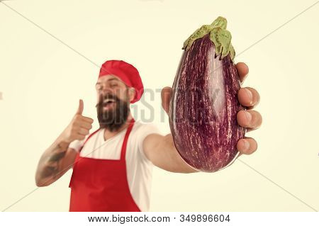 Give Thumbs Up If You Tasted Eggplant Like This. Violet Eggplant Selective Focus. Fresh Eggplant In 
